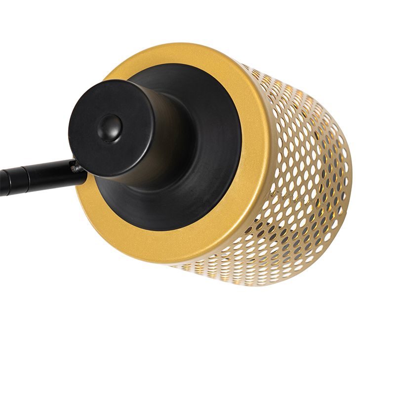 Industriële vloerlamp zwart met goud 3-lichts - Kayden