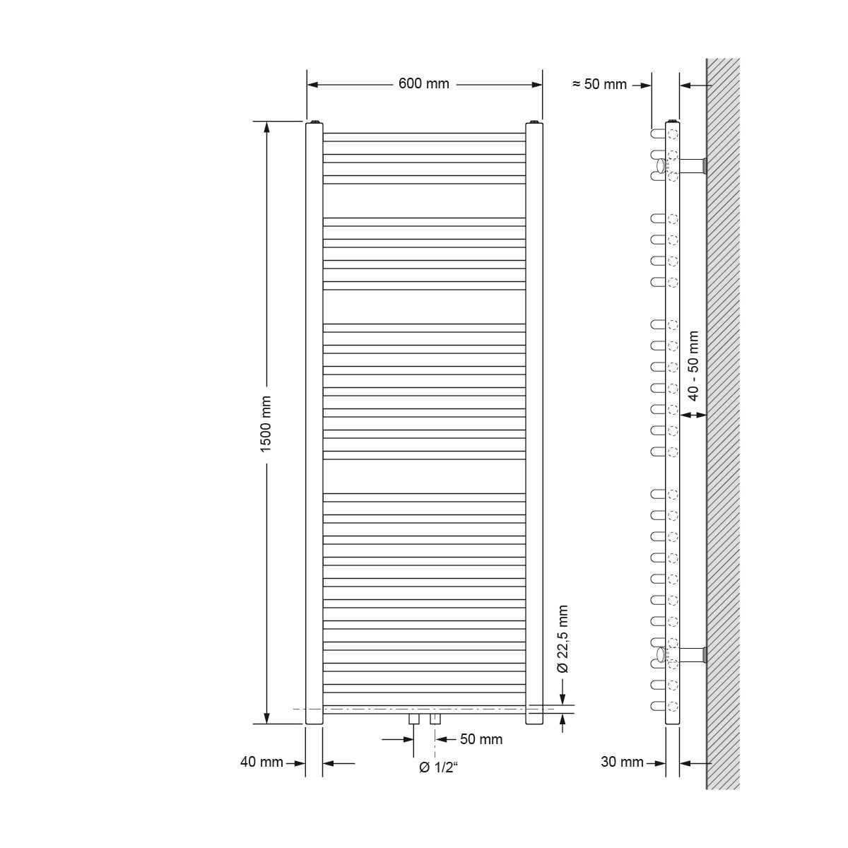 ECD Germany Badkamerradiator 600 x 1500 mm Antraciet Gebogen met Middenaansluiting - Designradiator Handdoekverwarmer Handdoekdroger Handdoekradiator Handdoekverwarmer Badkamerverwarming