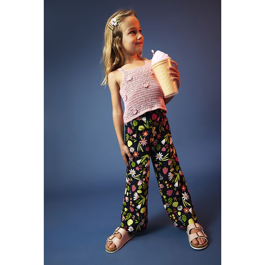 Pantalon large imprimé fruité pour fille - Bleu marine