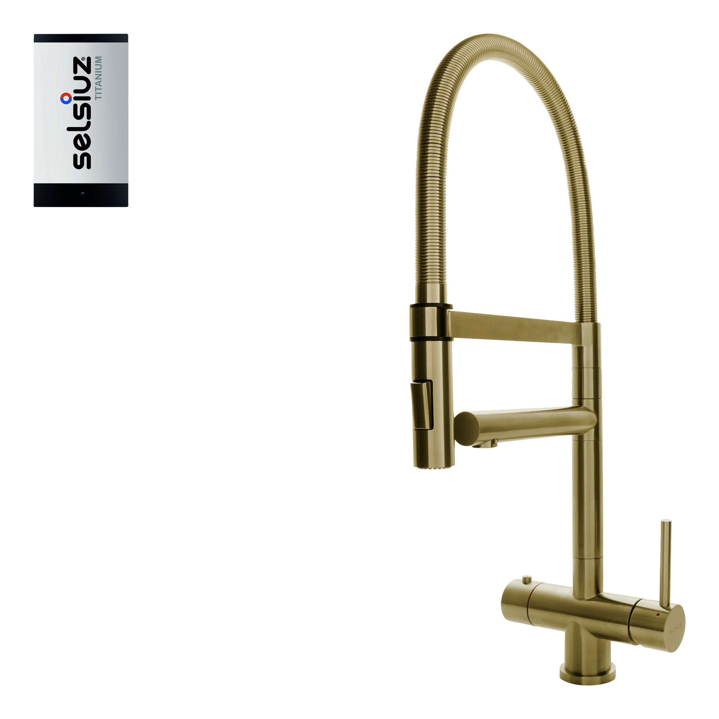 Selsiuz Inox XL kokend water kraan met titanium single boiler gold
