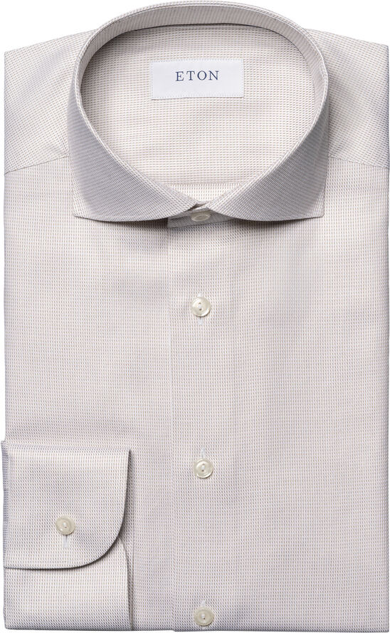ETON Contemporary Fit Beige Melange Semi Solid Fine Twill Shirt Lysebrun