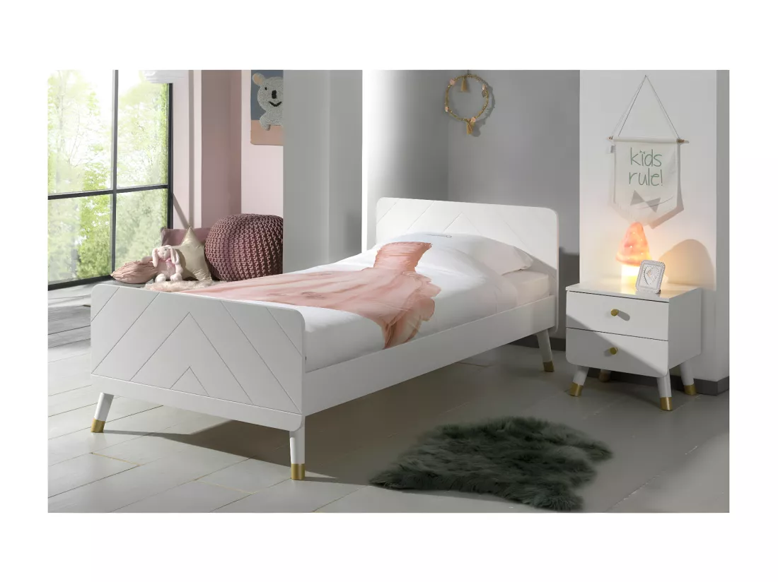 TINY WHITE - Chevet 2 Tiroirs Blanc et Gold
