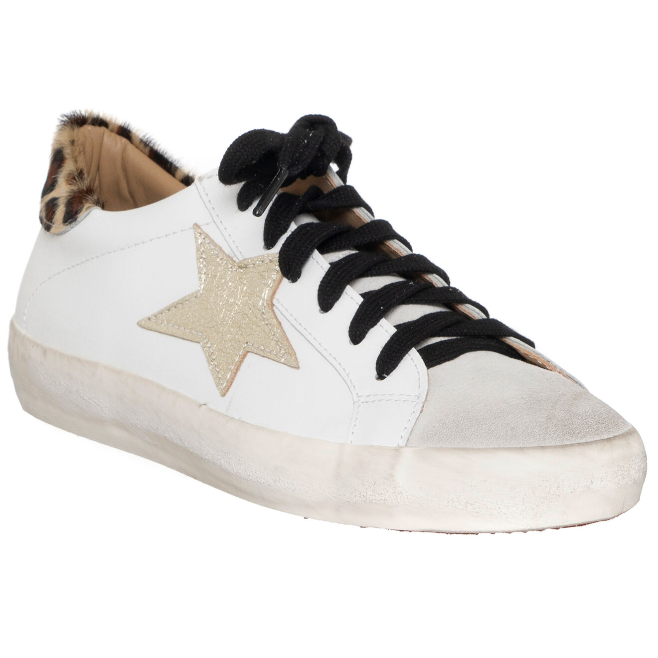 Loretta Pettinari Sneakers en Cuir Leonie blanc/argenté/léopard