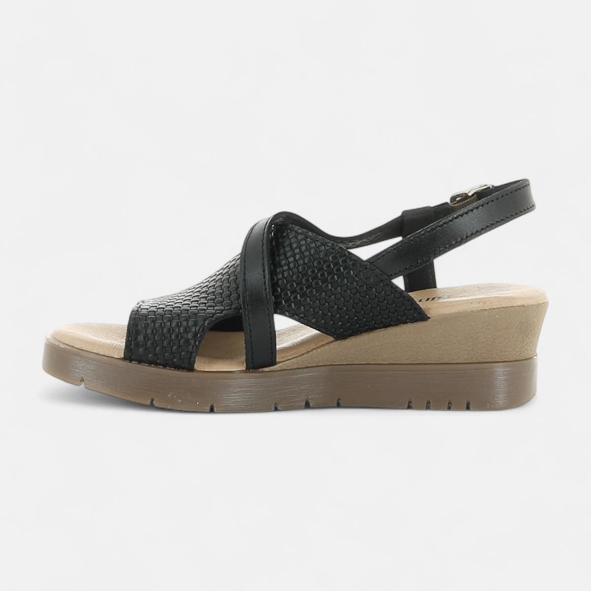 Sandales à talon compensé Femme en cuir noir