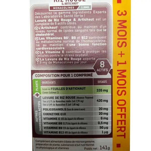 Pacote de arroz com fermento vermelho Santé Verte de 2 x 60 comprimidos