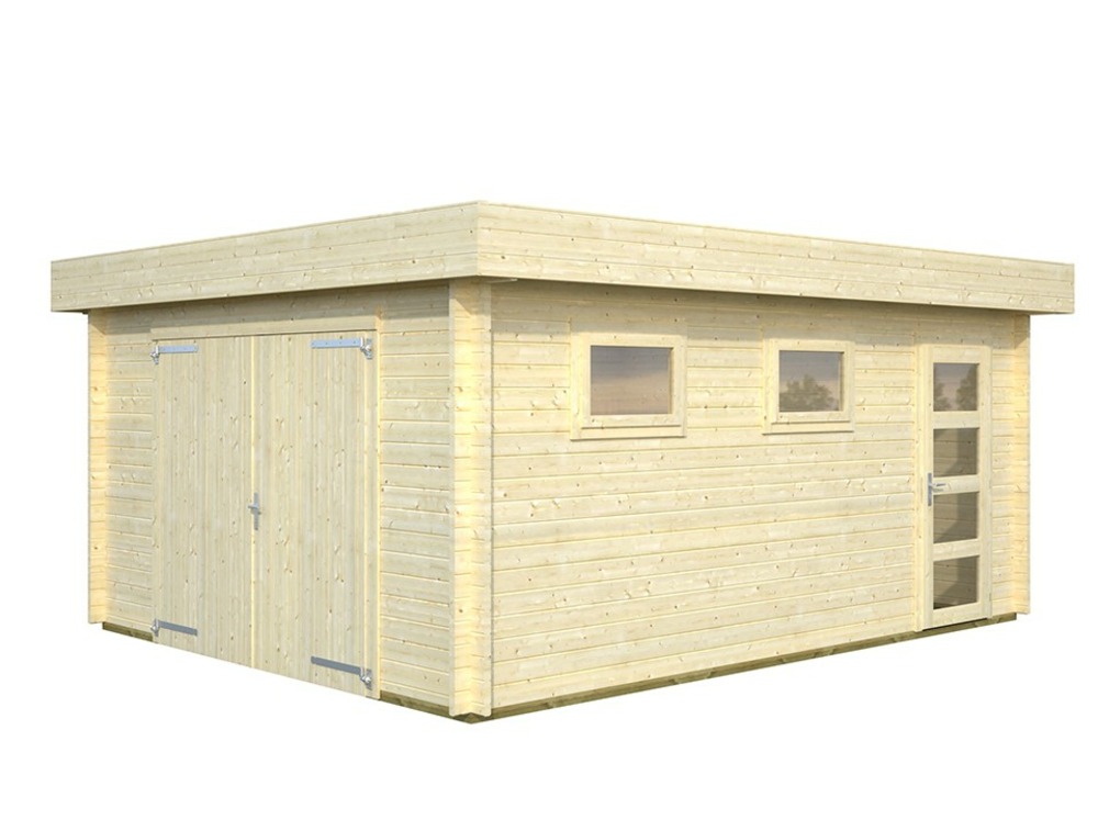 Garage en bois westmount - porte bois - 19,2m² - epaisseur des madriers : 44mm - bandeau de toiture - double vitrage