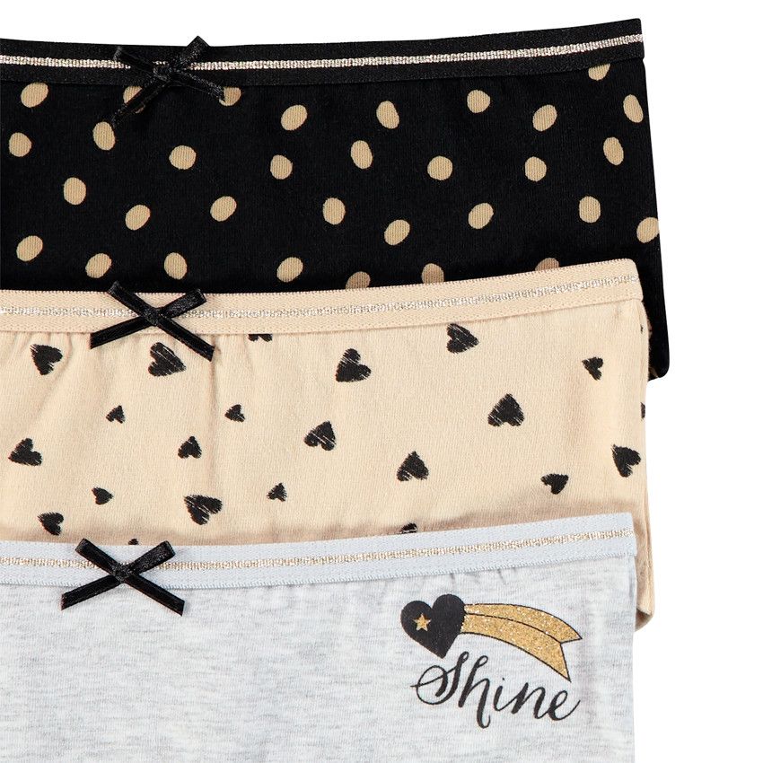 Lot de 3 shorties en coton à imprimés fantaisie pour enfant fille - Beige
