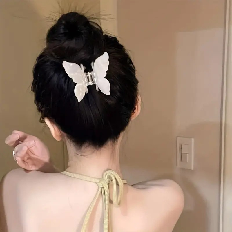 (7cm) Haarspange Klammer Krallen Clip Haar Accessoire Perlmutt Design Schmetterling - Weiss