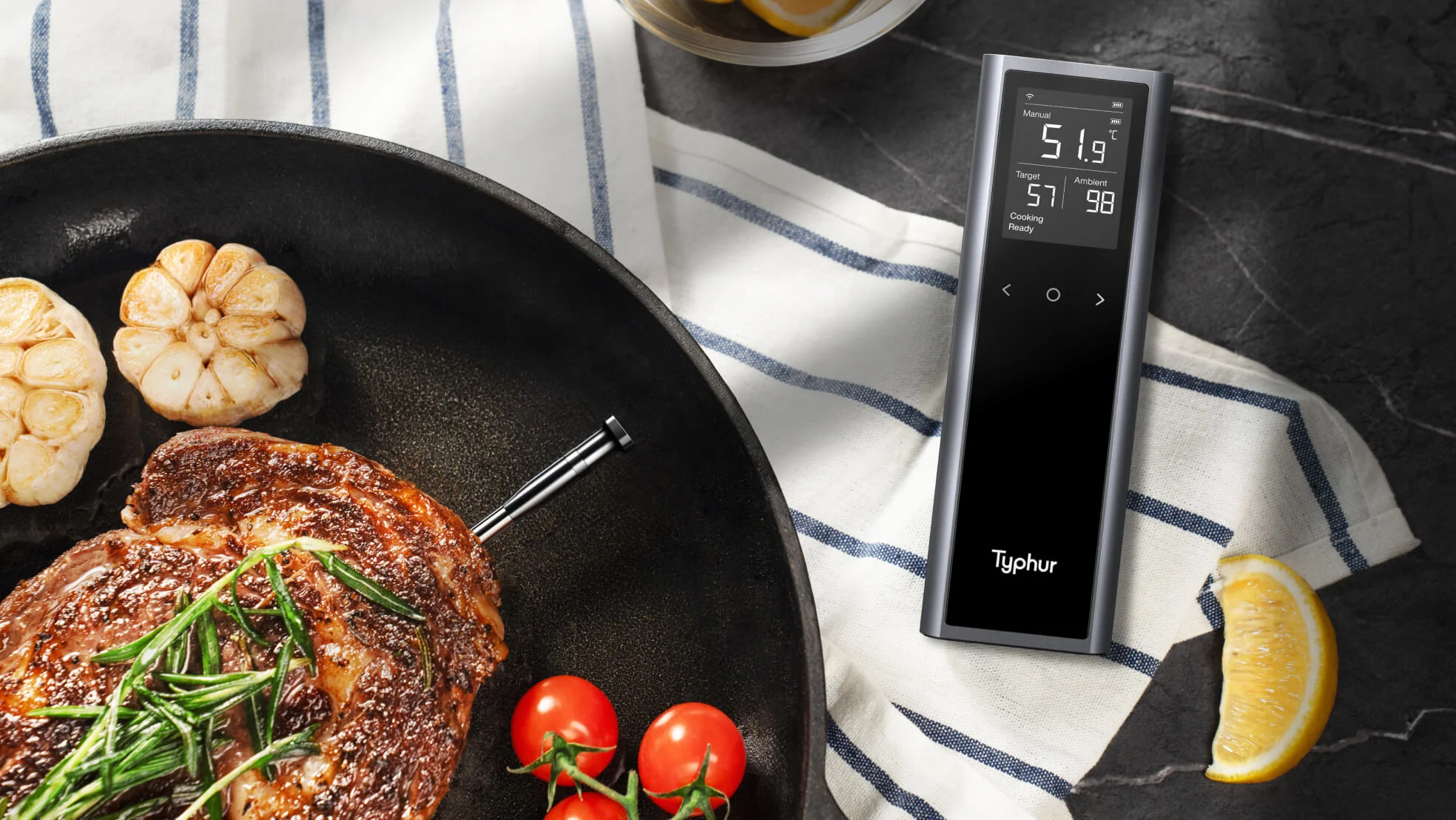 Sync One Bluetooth Fleisch Thermometer Braten Thermogerät Smartes BBQ Messgerät mit WiFi Fernüberwachung / App Steuerung (10005) - Silber