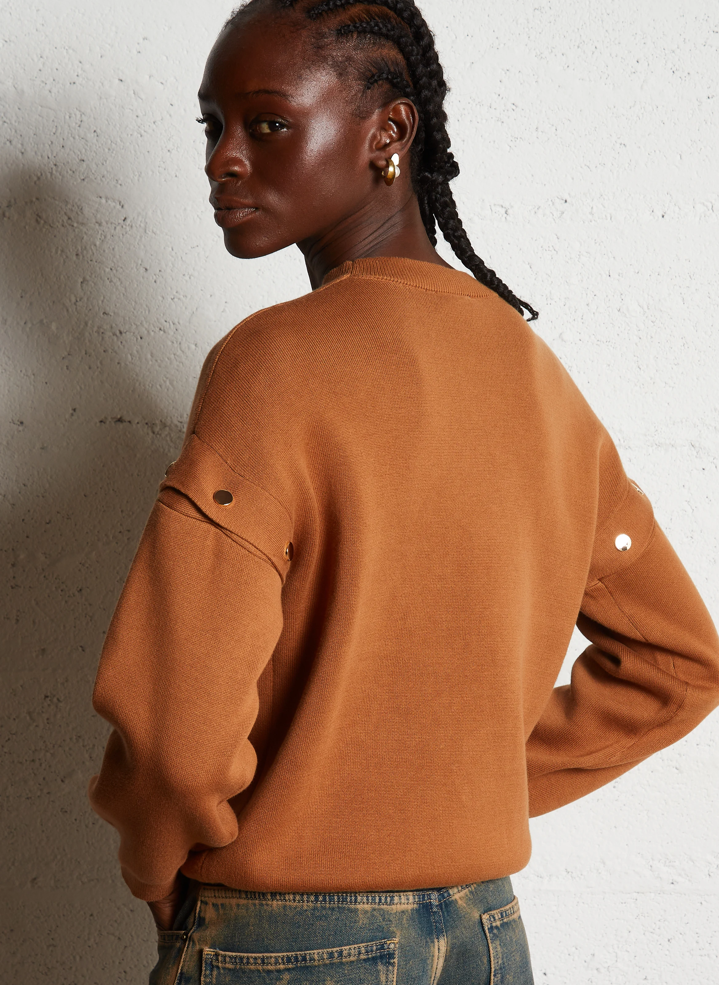 FELICITE - Pull oversize col rond en coton bio | Marron