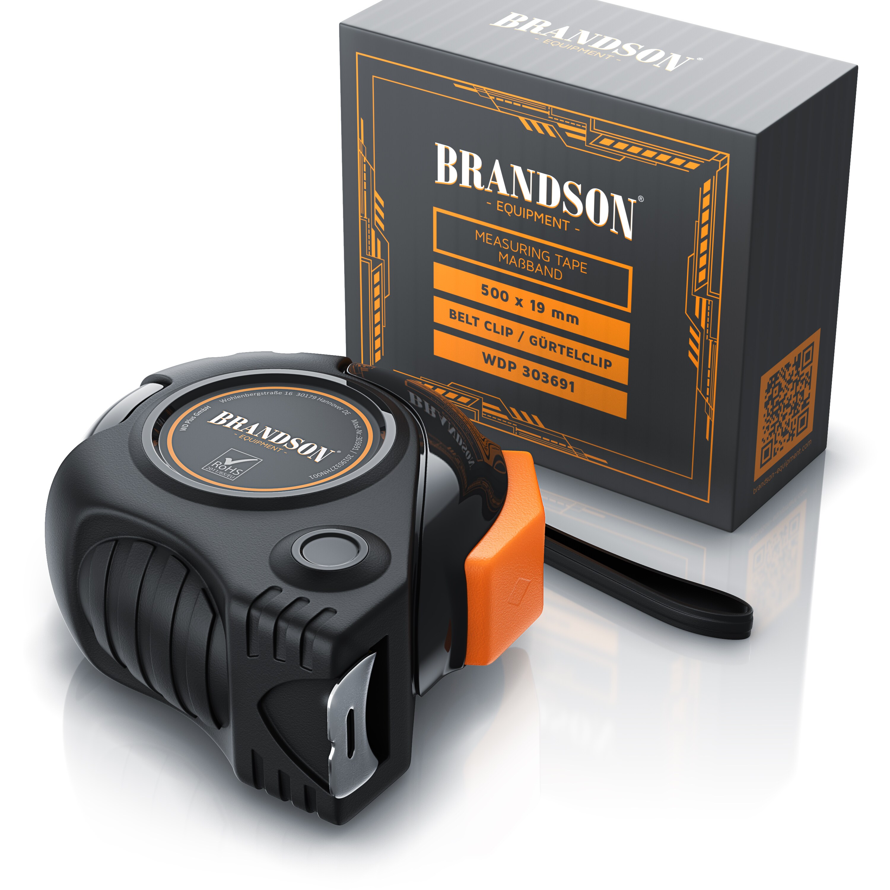 Brandson 5m Maßband Bandmaß mit Gürtelklemme - Robustes Stahlmaßband Messband - Entfernungsmesser mit automatischem Aufrollsystem - gummiertes Gehäuse