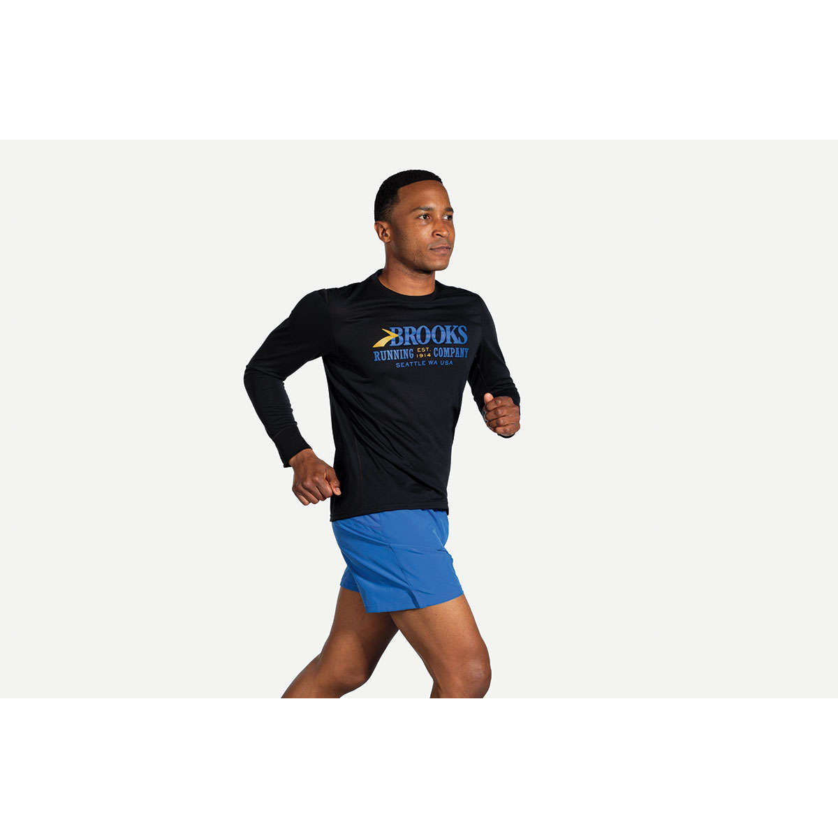Brooks Distance Graphic Hardloopshirt Lange Mouwen Zwart/Blauw Heren
