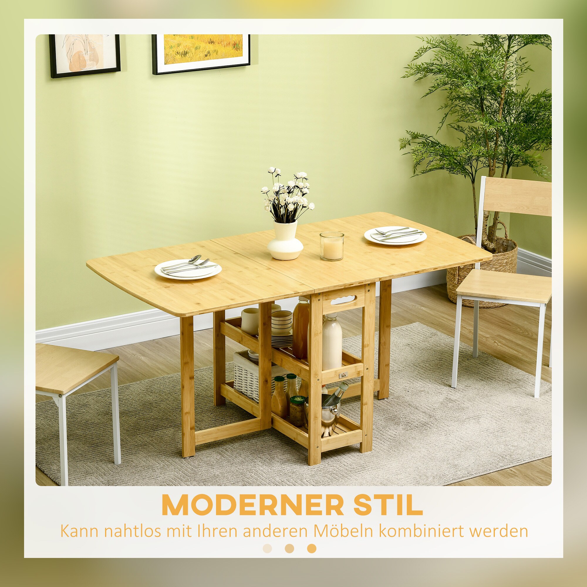 HOMCOM Klapptisch mit Ablagefächer natur 149,5L x 80B x 73,5H cm