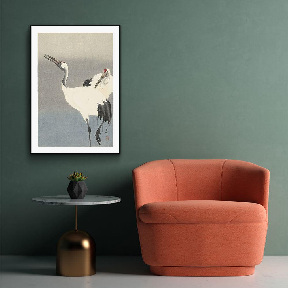 Walljar poster ingelijst - Ohara Koson - Crane bird Poster ingelijst - 50 x 70 cm