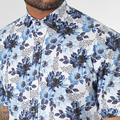 Chemise Manches Courtes Blanc Bleu Floral