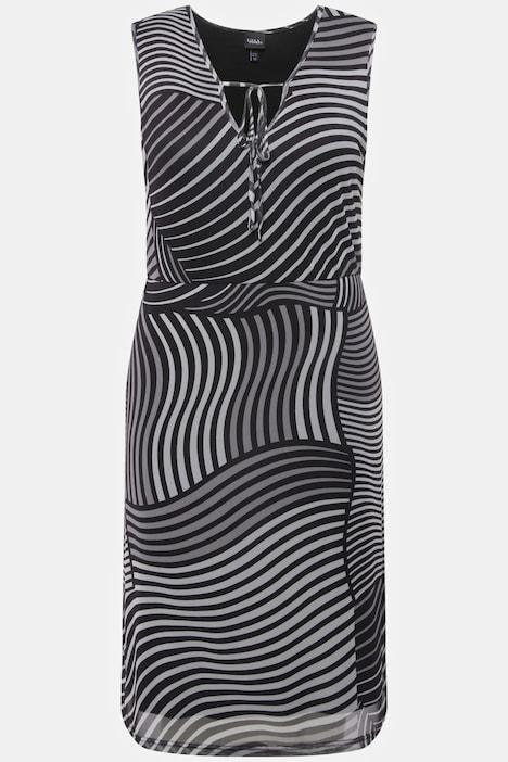 Mesh-Midikleid, grafischer Druck, V-Ausschnitt, ärmellos