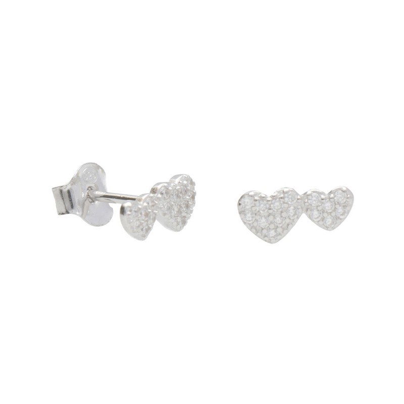 Boucles d'Oreilles Argent 925/000 Rhodié - Coeurs Pavés de Zirconiums