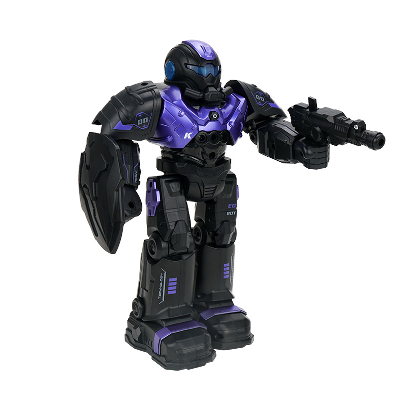 (26x17cm) Tanzender USB Party Roboter Kinder Spielzeug Ferngesteuerter Robot mit LED Augen / Gesten Steuerung / Wurfpfeile - Schwarz / Lila