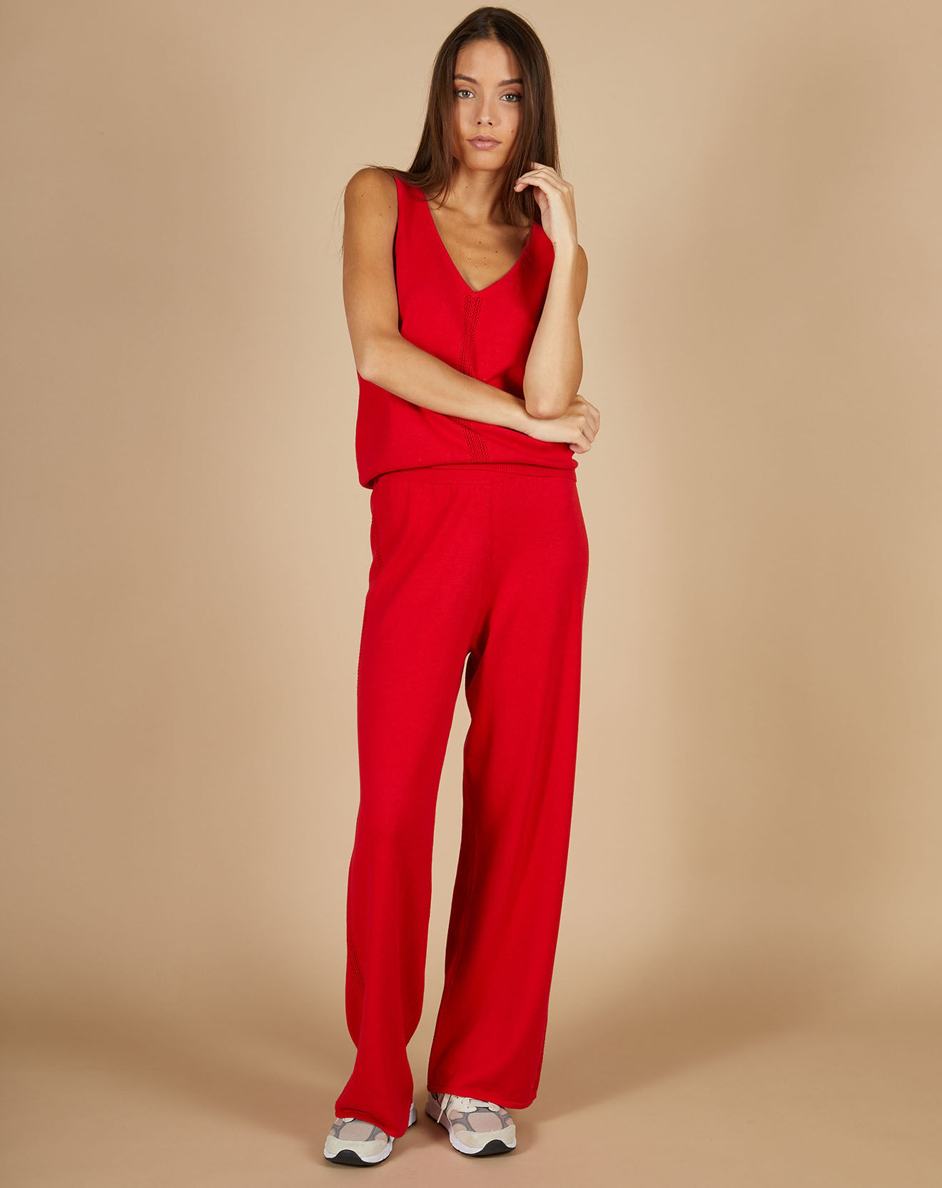 Cashmere Tribu Top en Coton & Cachemire Juliette fines bretelles groseille