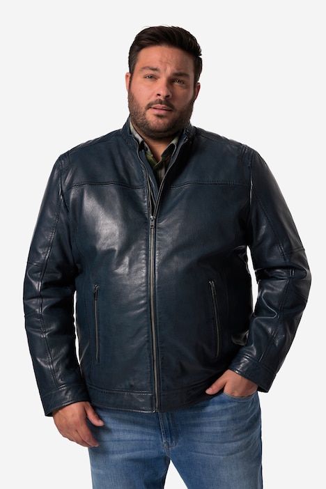 Men+ Lederjacke, Leder, Lammnappa, Stehkragen, bis 7XL