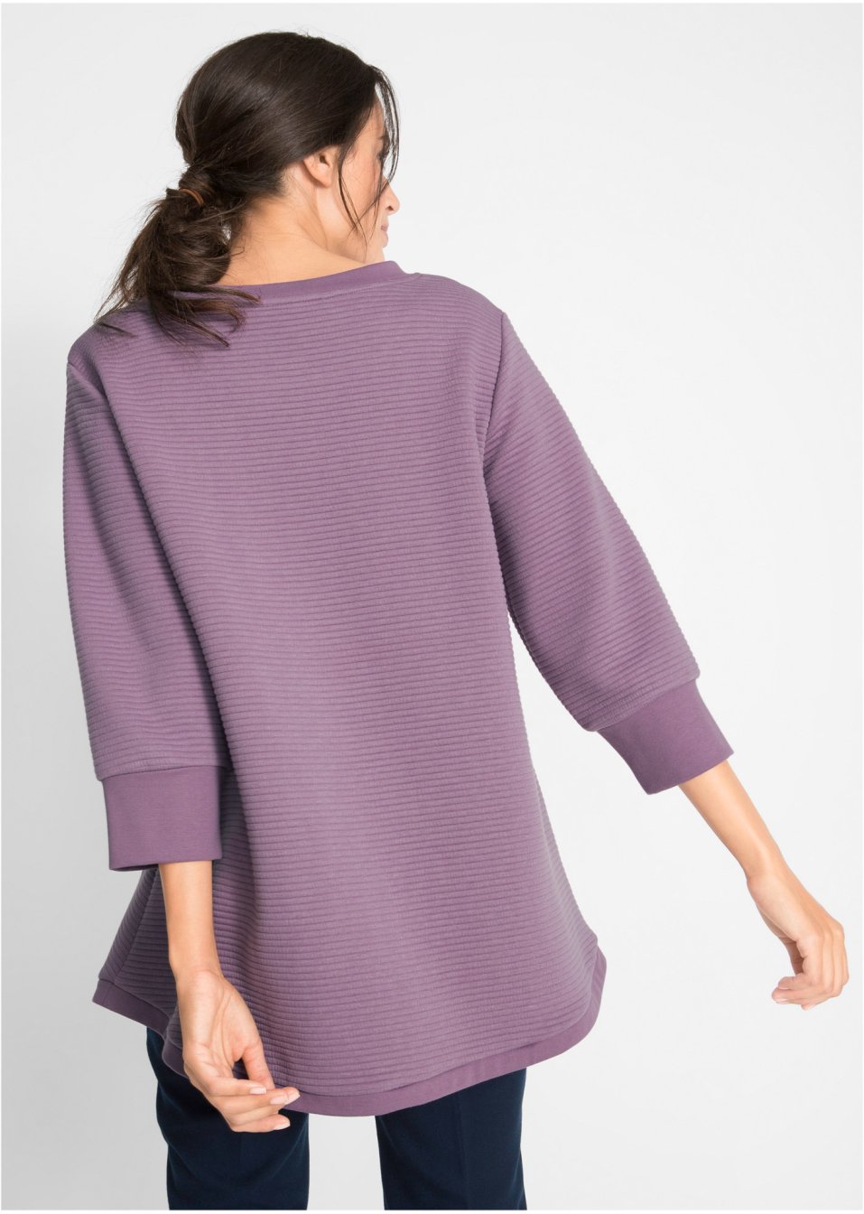 Sweat-shirt long structuré forme trapèze, manches 3/4