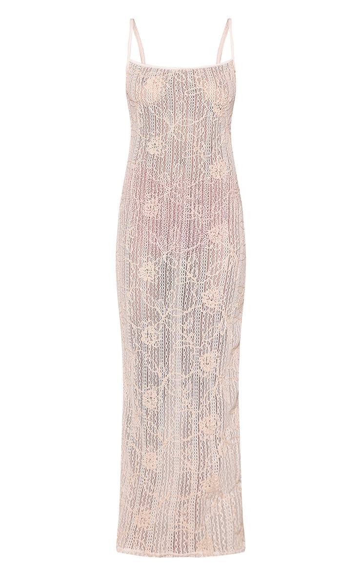Blanc Robe Longue Moulante À Bretelles Avec Texture Florale