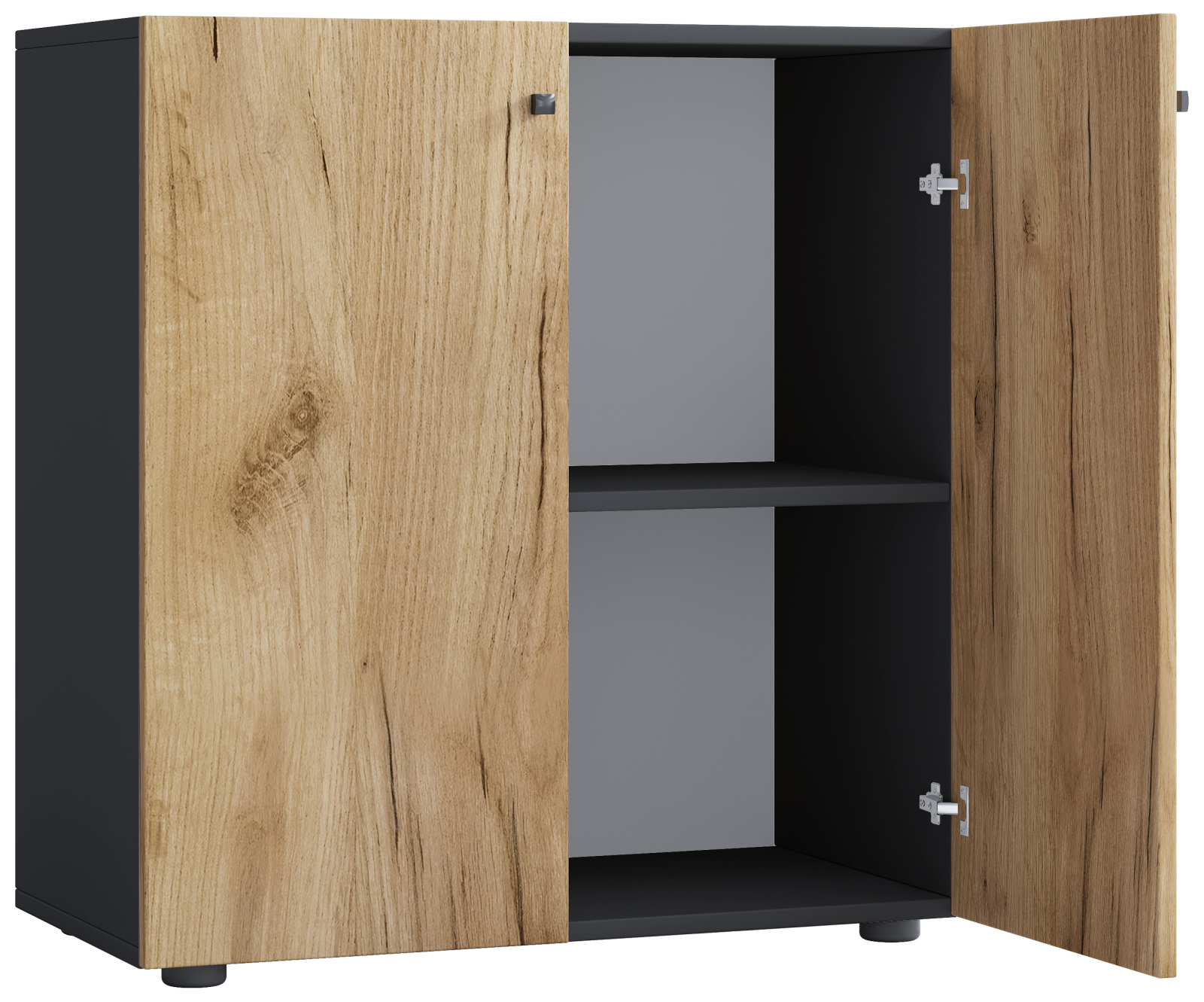 Büroschrank LONA L - Honig Eiche - anthrazit - mit Drehtüren - 74 cm hoch