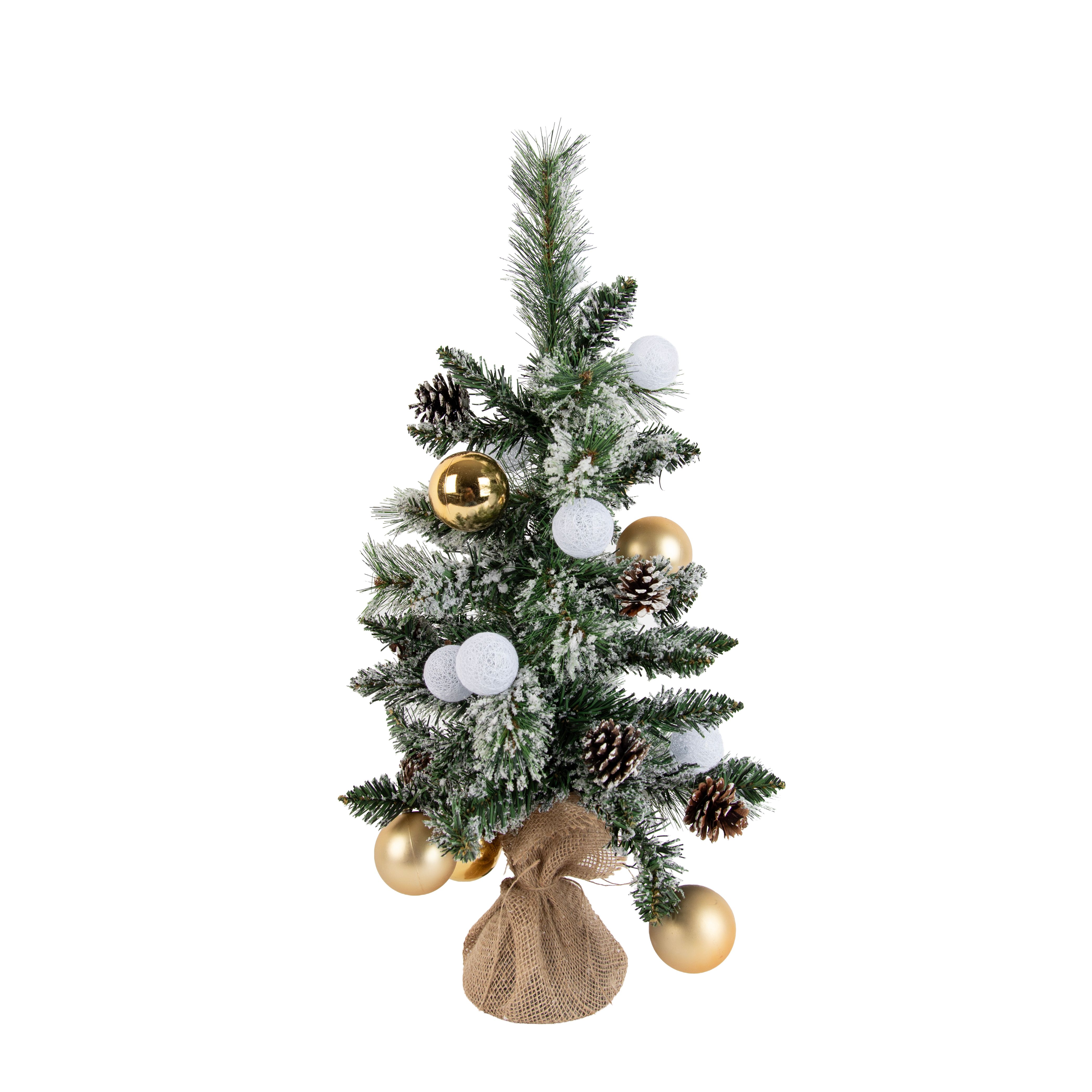 Kerst kerstboom wit met goud 60cm incl. LED met timer - Jack