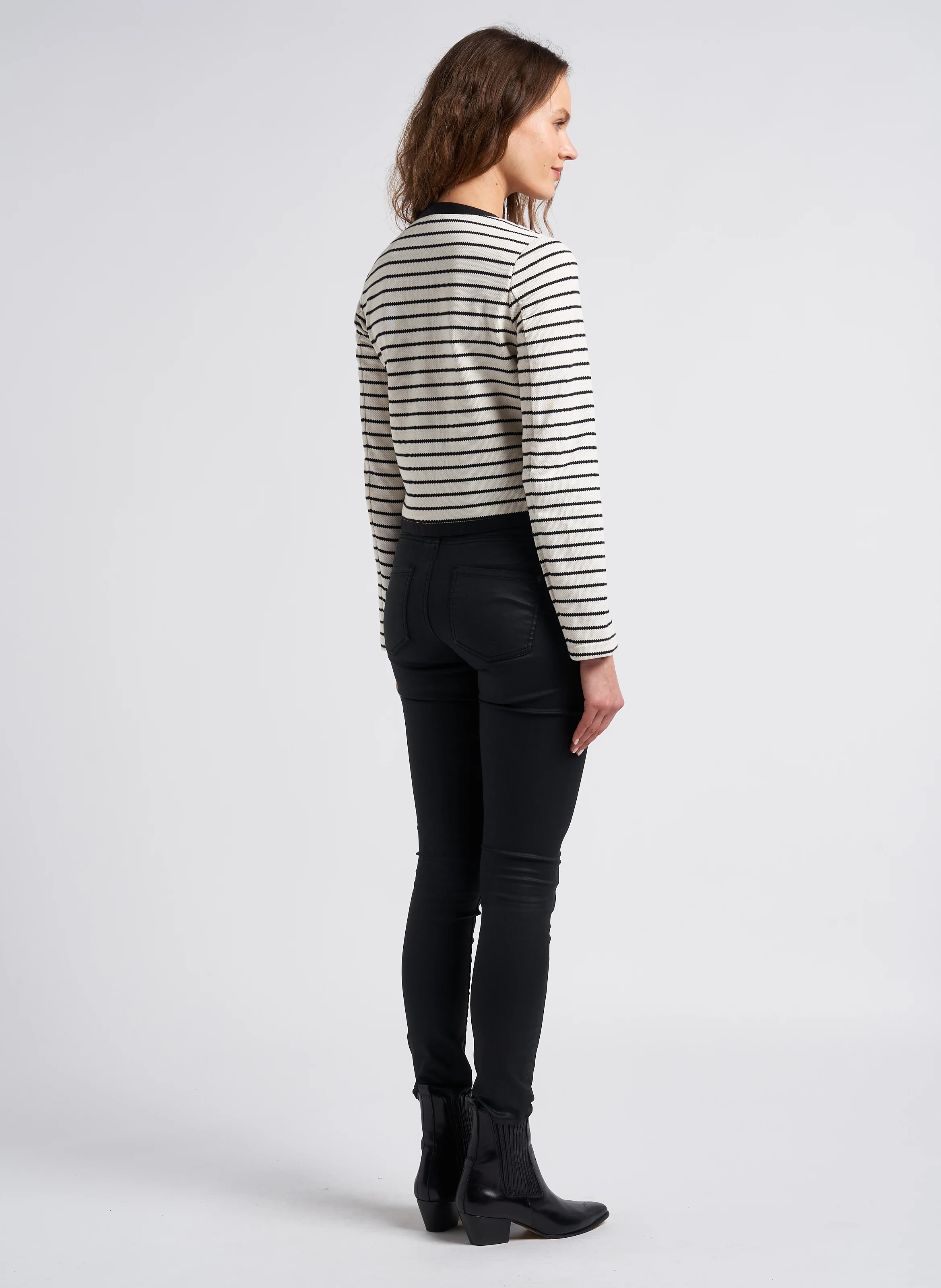 Jean enduit skinny taille haute en coton mélangé | Noir