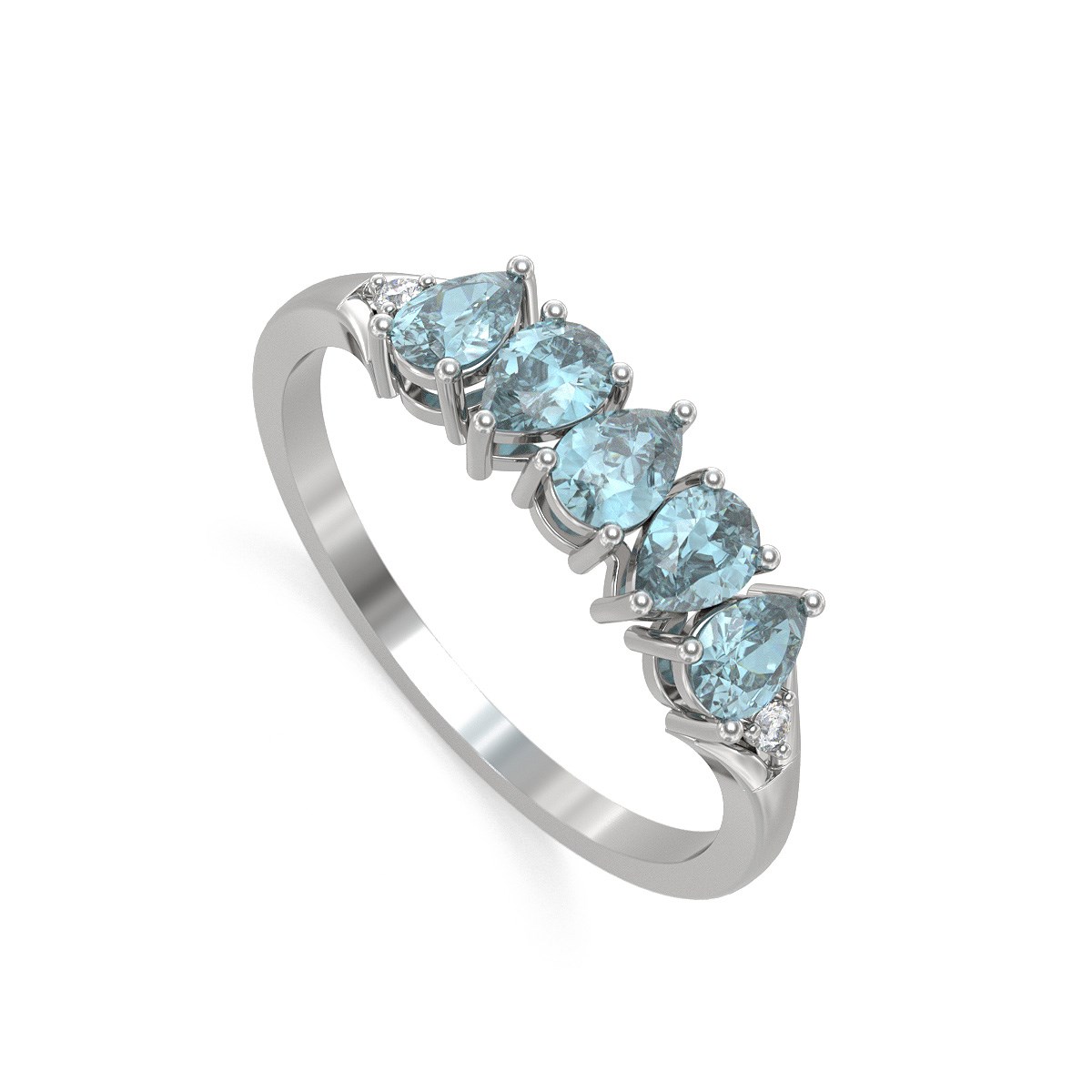 Bague Aigue-Marine et diamants sur Argent 925 1.74grs