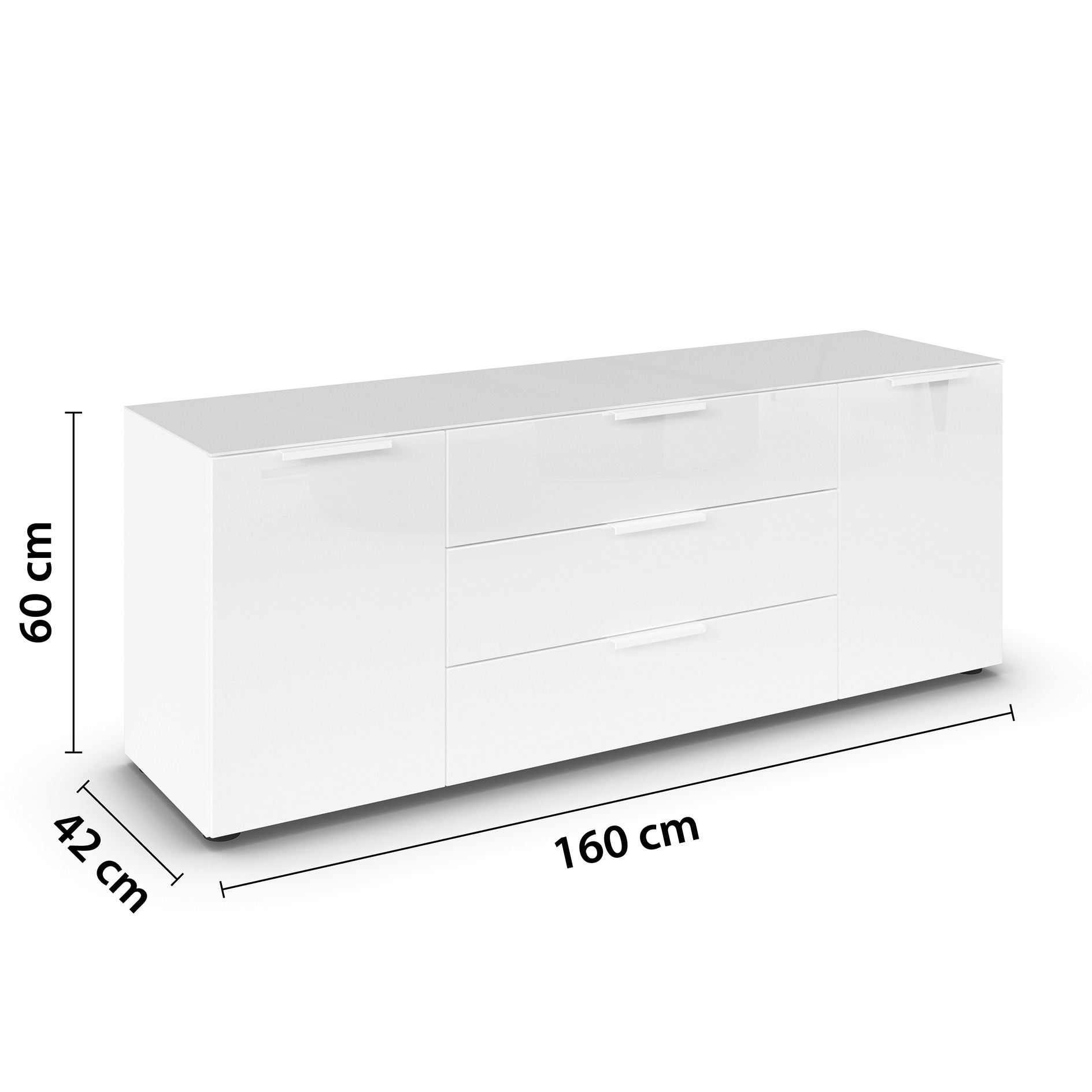 Lowboard - Alpinweiß - Glasfront - 160 cm