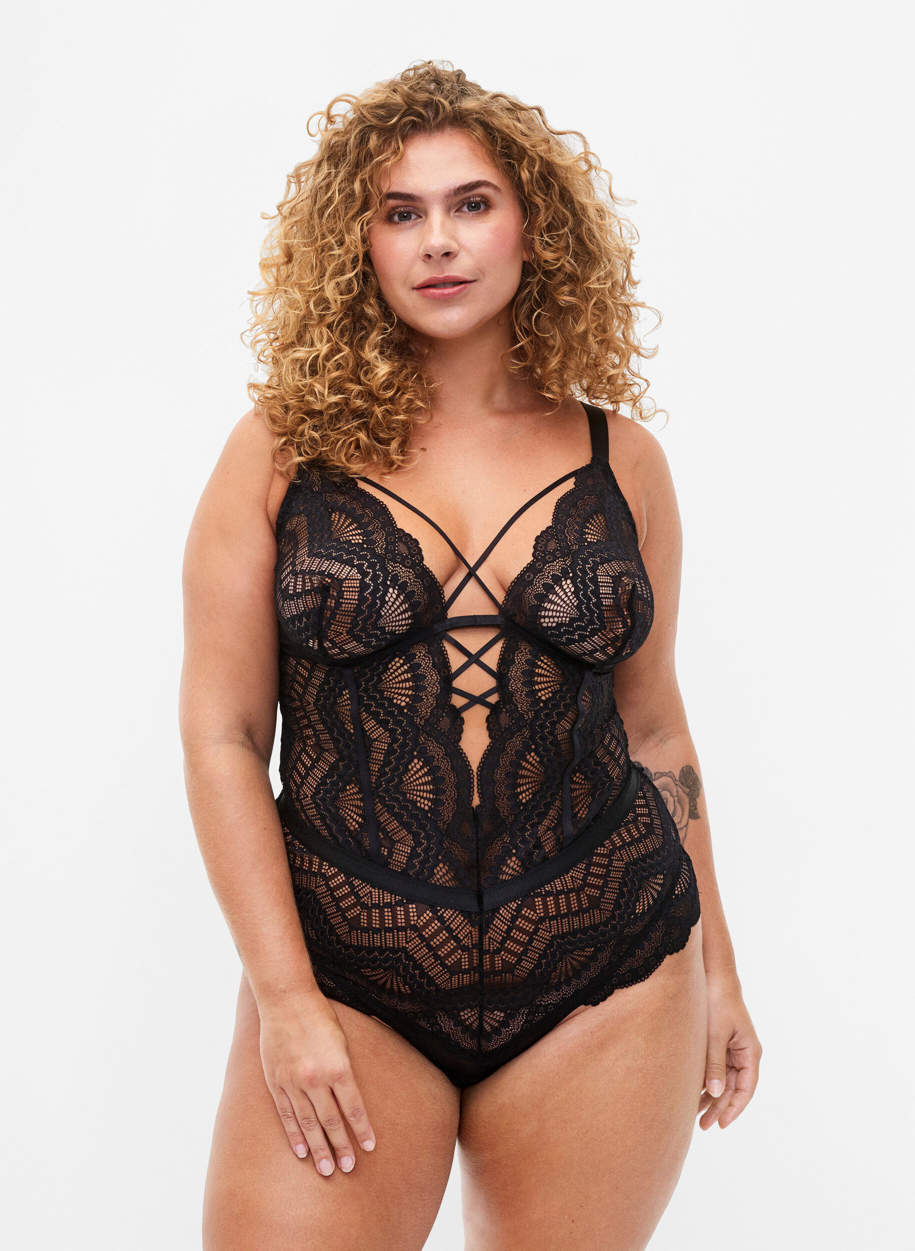 Blonde bodystocking med string-detaljer