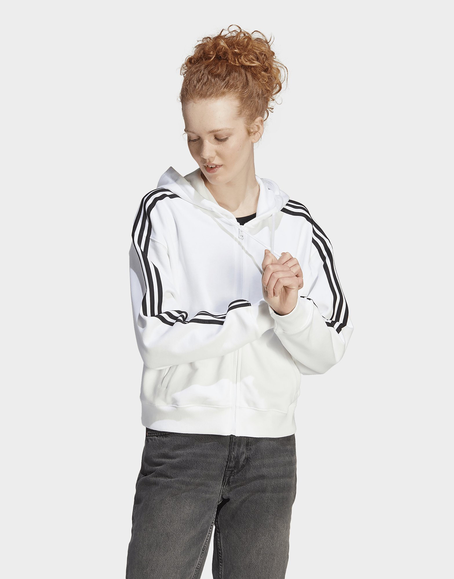 adidas Veste bomber à capuche entièrement zippée en molleton Essentials 3-Stripes