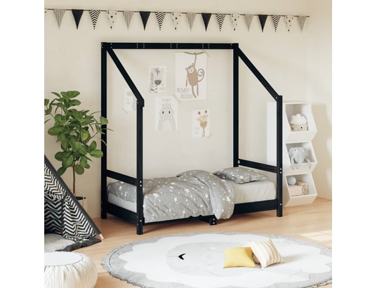 VIDAXL - Lit enfant Cadre de lit pour enfant noir 70x140 cm bois de pin massif