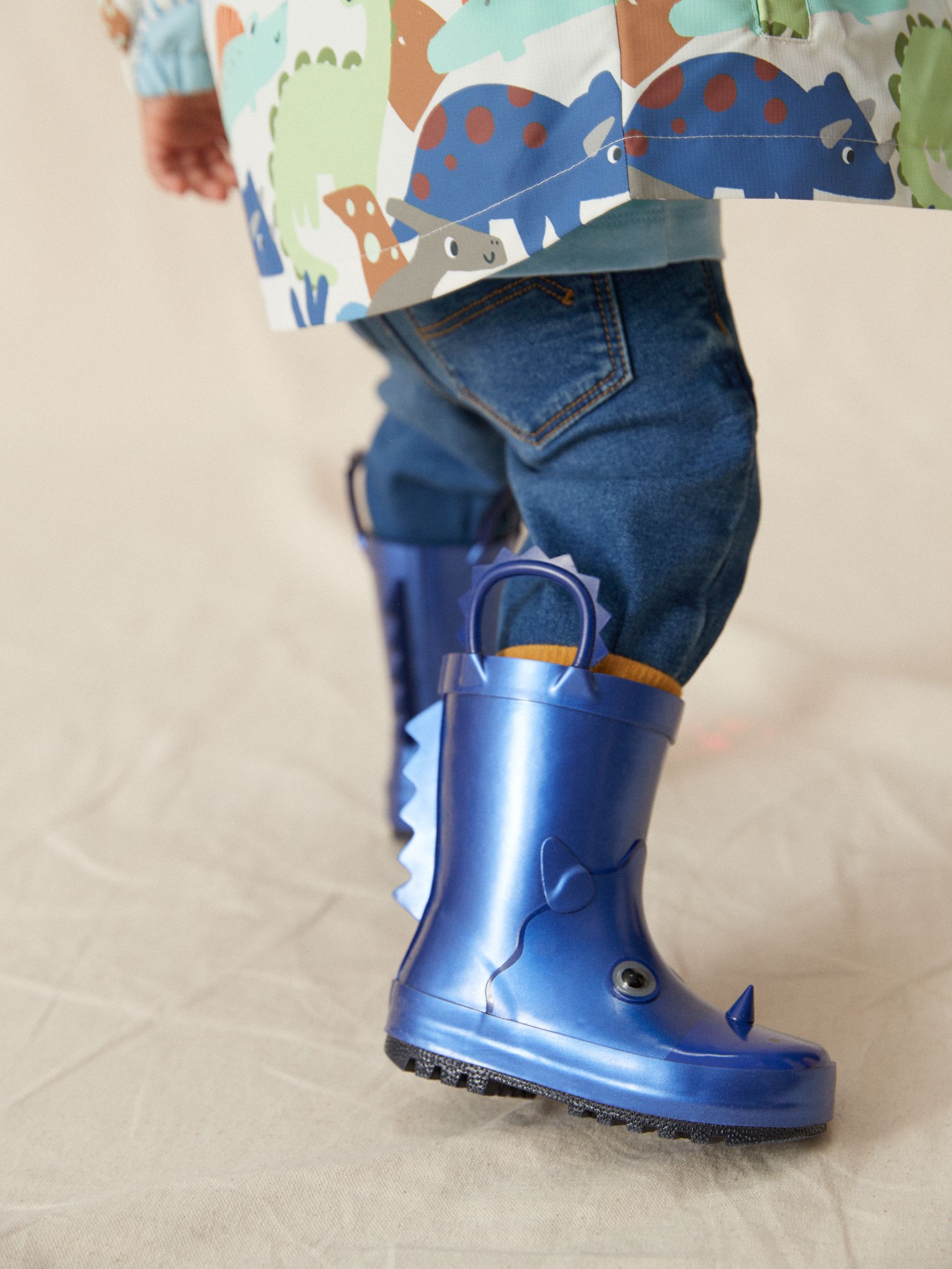 Metallic blauw met dinosaurus - Laarzen met handgreep