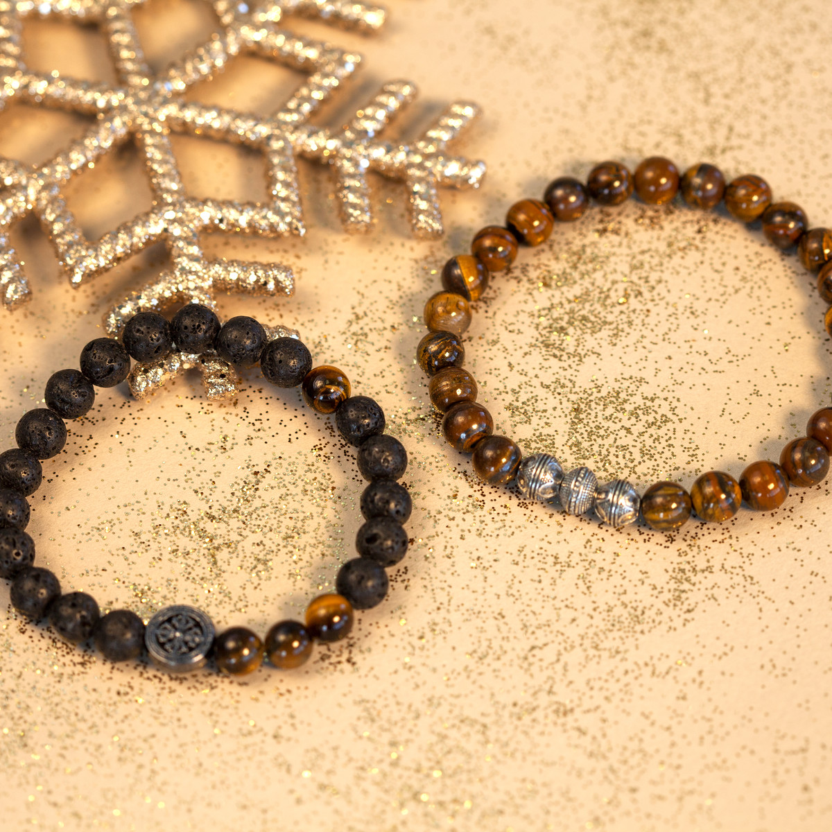 Bracelet pierres de lave et oeil de tigre 19 cm