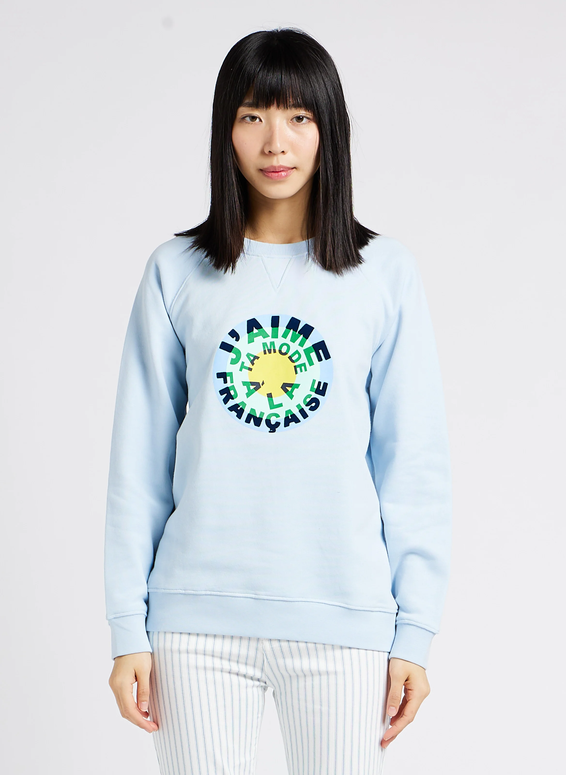 SPONTANE - Sweat col rond sérigraphié en coton | Bleu