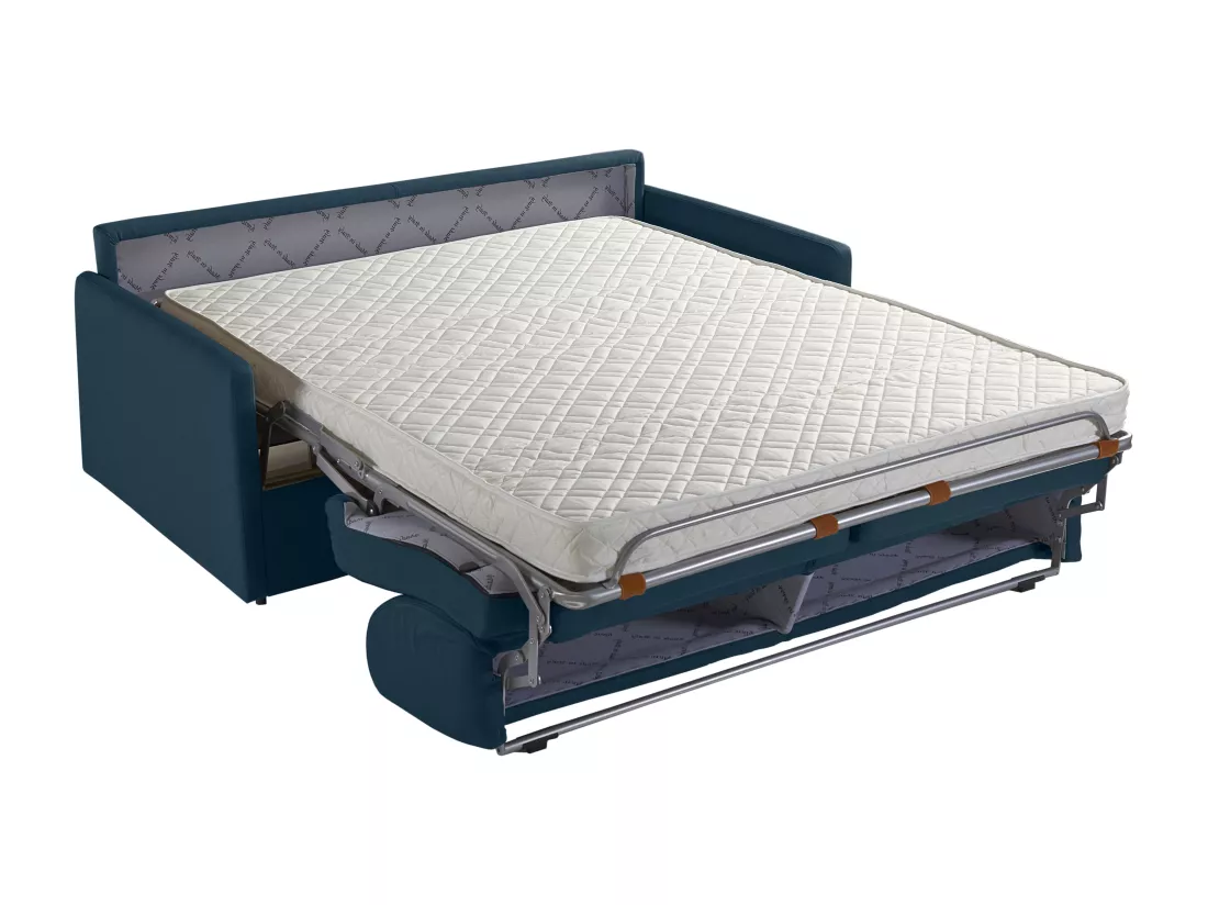 Canapé 4 places convertible express en tissu bleu foncé - Couchage 160 cm - Matelas 14 cm CALIFE