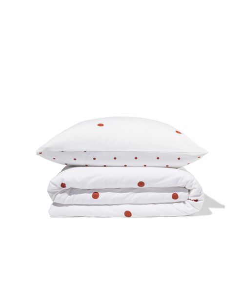 housse de couette 140x200/220 coton doux blanche à pois marron