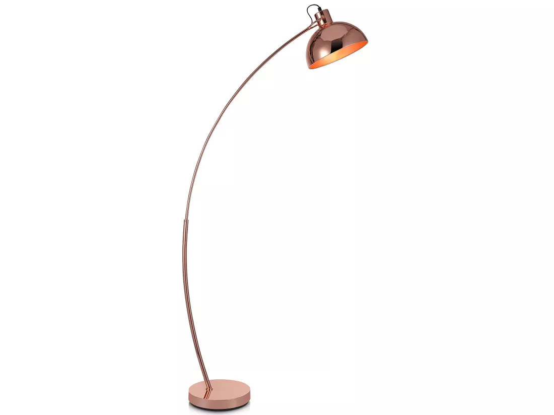 Lampadaire Arco métal arc lampe de sol sur pied abat-jour rose doré VN-L00025-EU