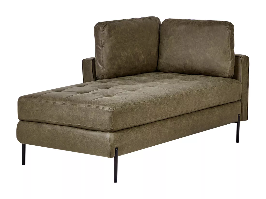 Chaise longue côté droit en cuir PU vert REBAIS