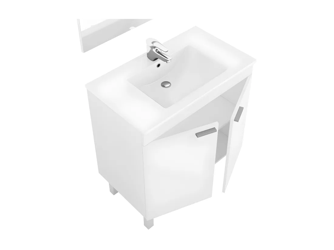 Meuble sous vasque 2 portes 80 cm + vasque + miroir Blanc - TICLY