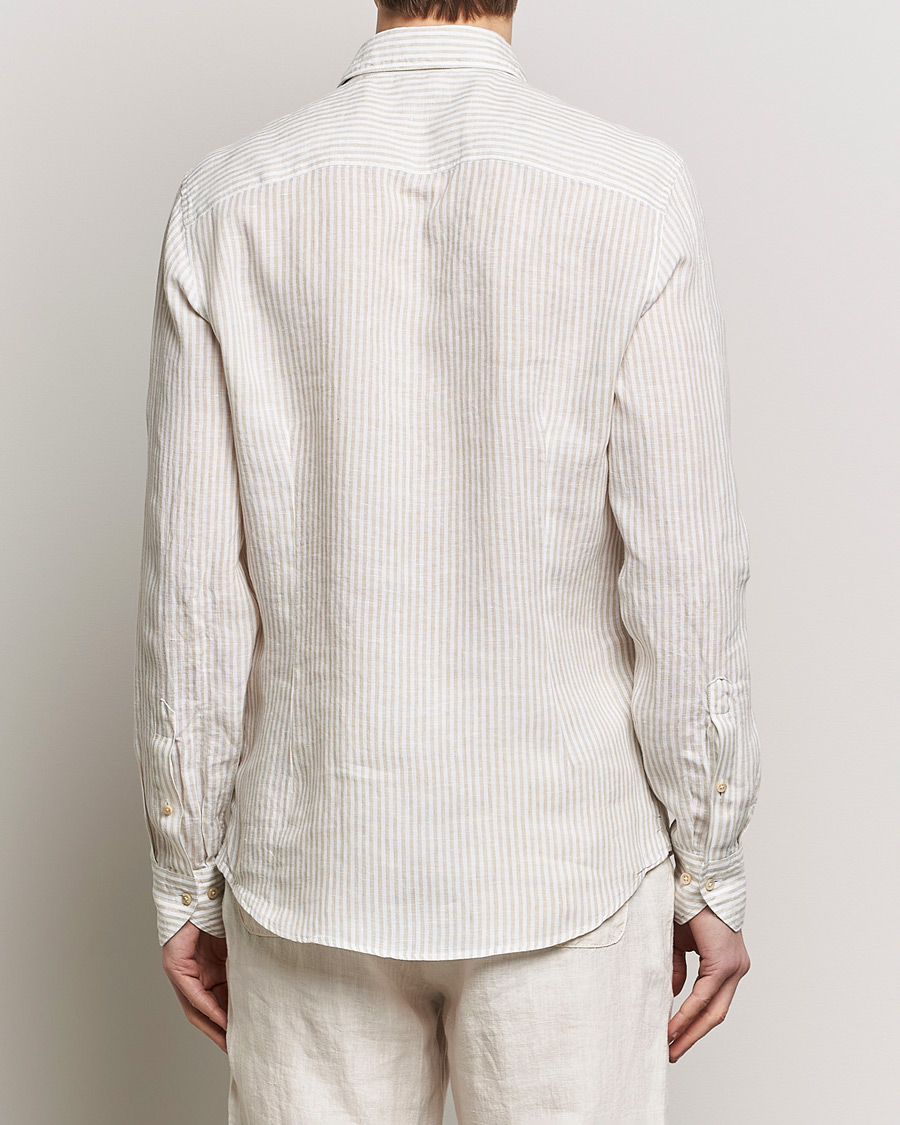 Stenströms Slimline Cut Away Striped Linen Shirt Beige