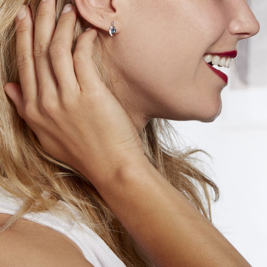 Boucles D'oreilles Sagesse Or Blanc Topaze Oxyde
