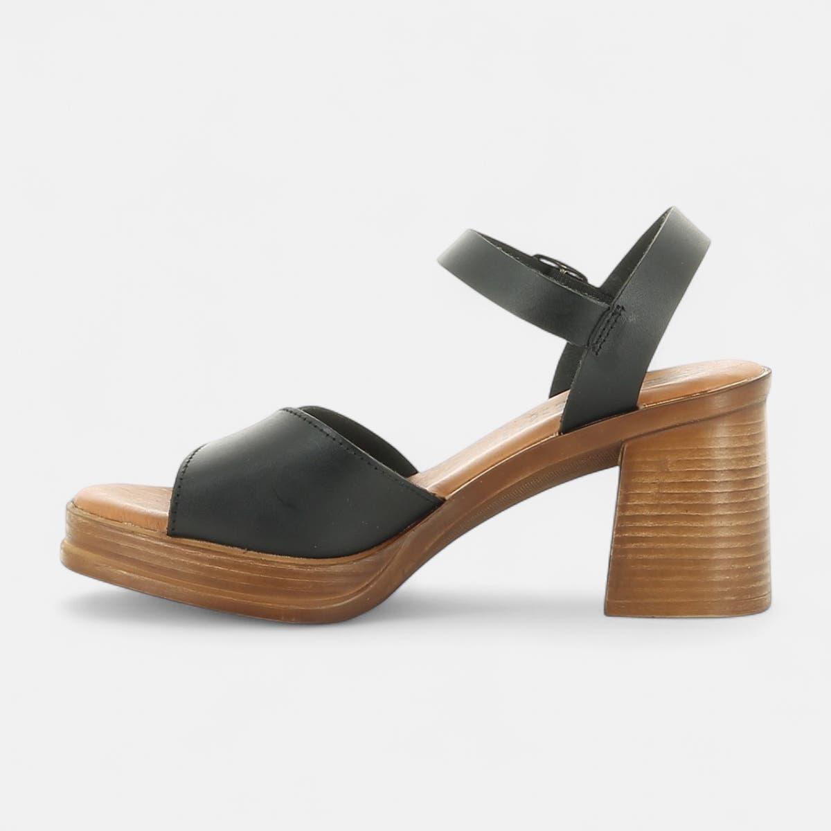 Nu-pieds à talon Femme en cuir noir