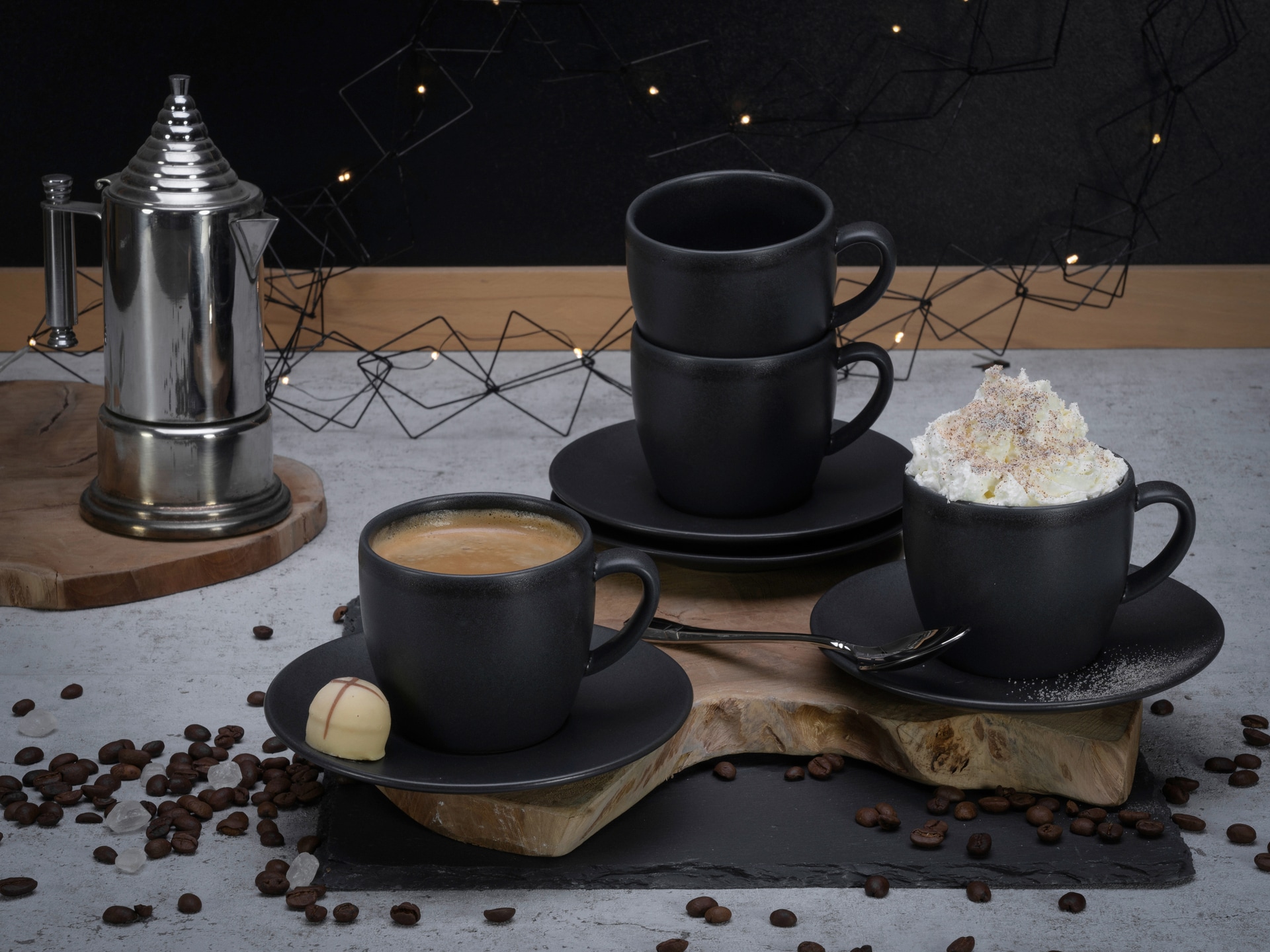 CreaTable Cappuccinotasse SOFT TOUCH 6er Set 200 ml Steinzug schwarz