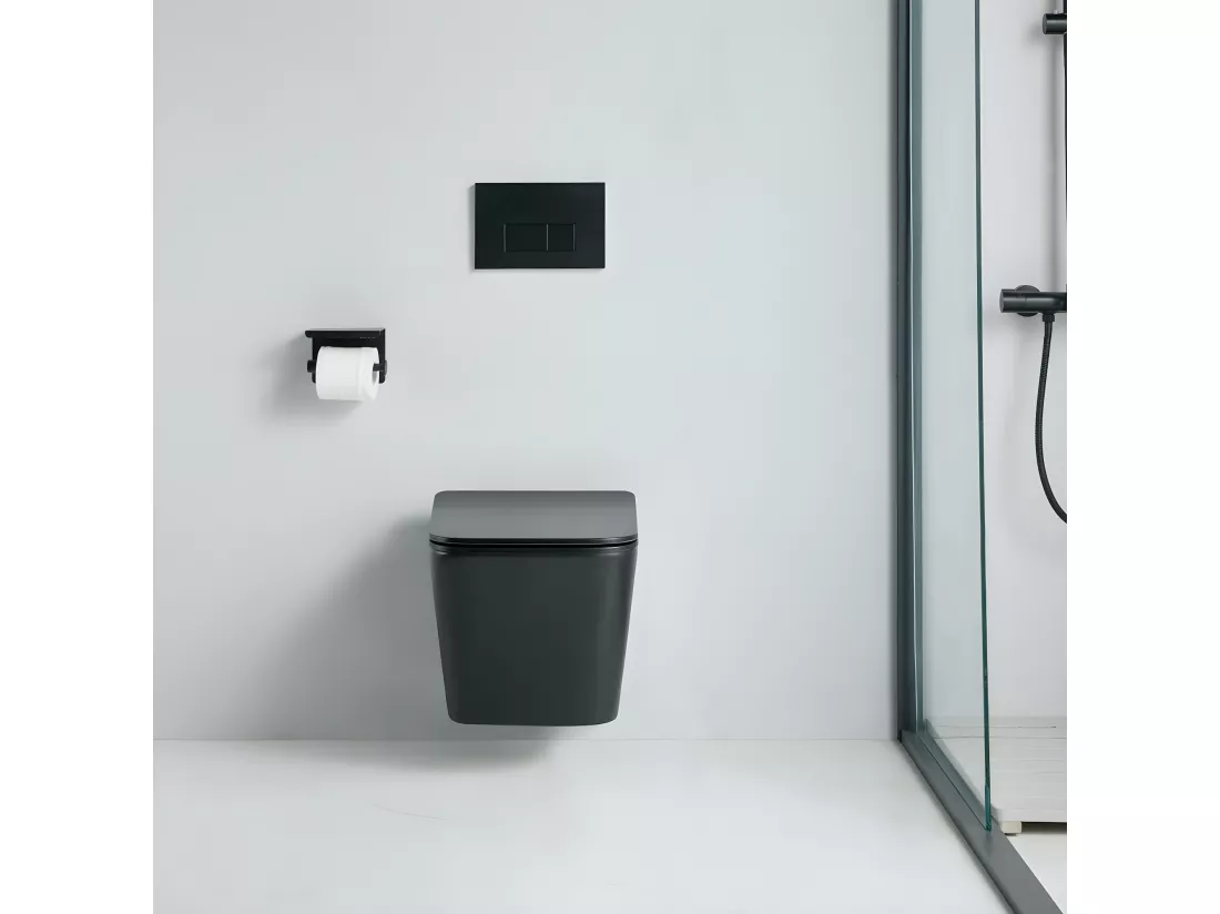 Cuvette WC suspendu CALETO noir mat - sans bride et avec frein de chute