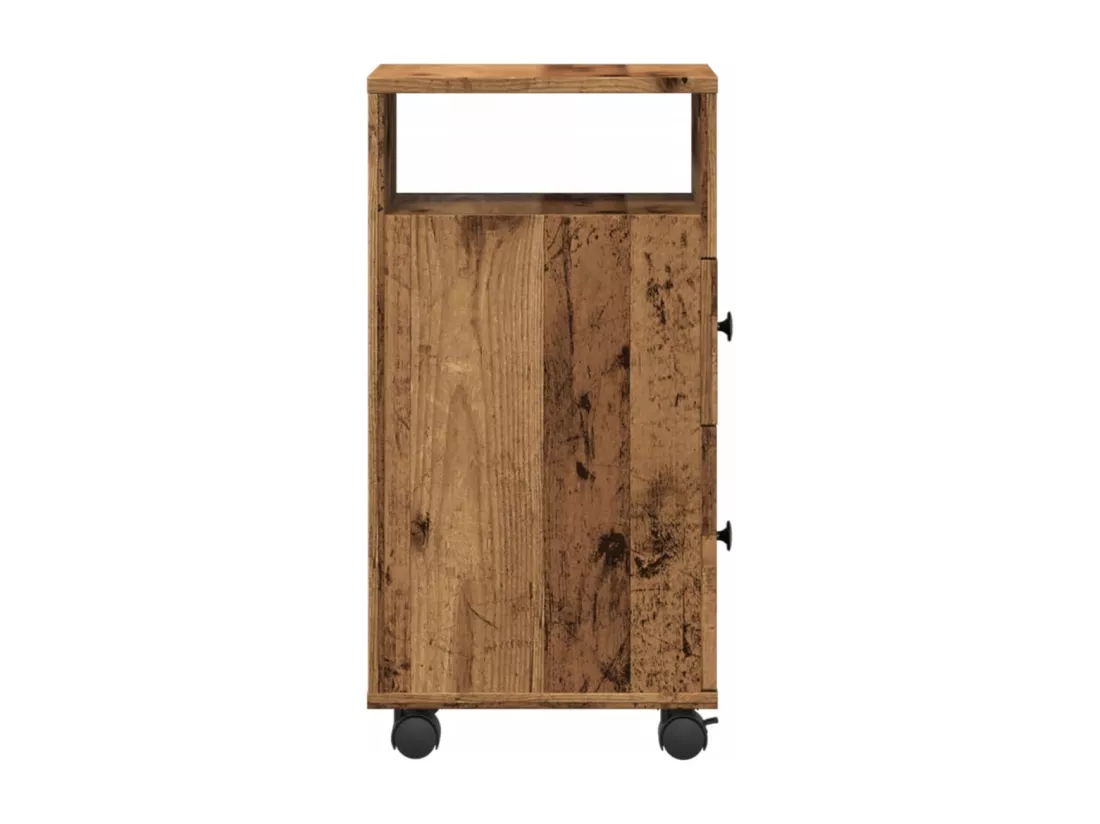 Meuble étroit de salle de bain à roulettes vieux bois