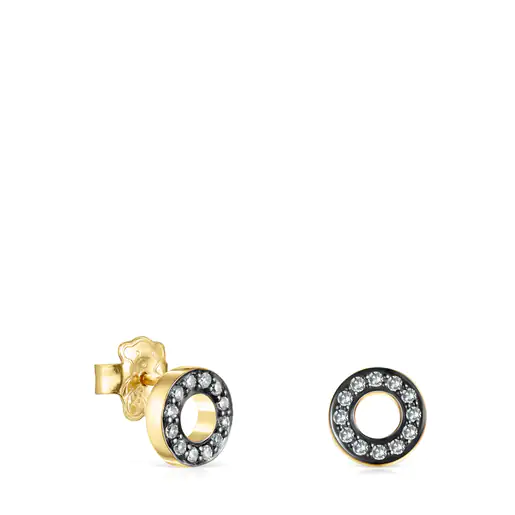 Mini brincos de disco com banho de ouro 18k sobre prata e diamantes Nocturne