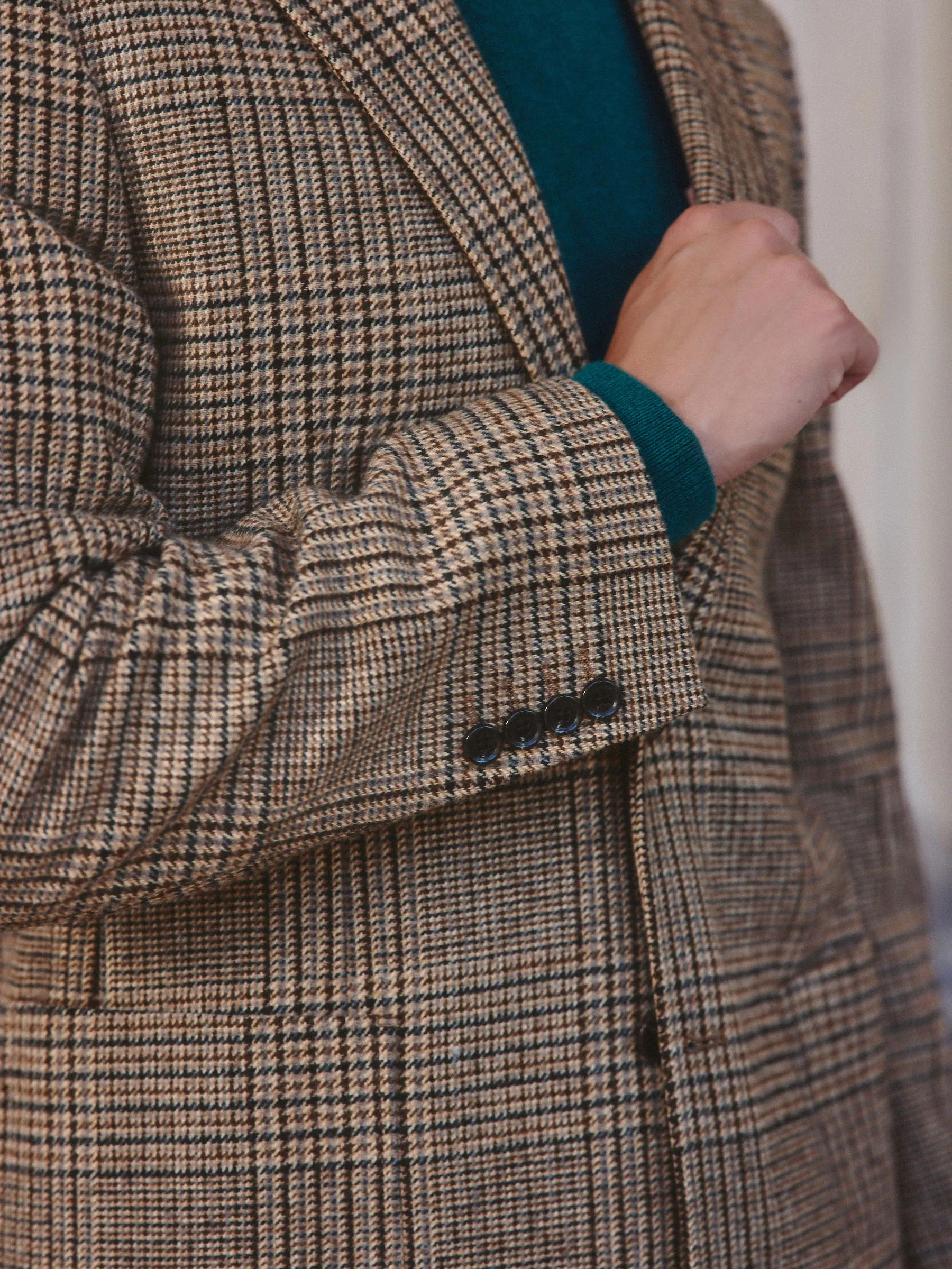Bruin - Regular fit ruitblazer met wol